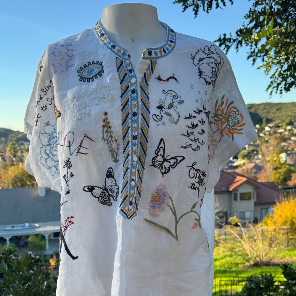 Johnny Was Johnny Was Nabi embroidered linen blouse in white Sz S - Picture 4 of 7